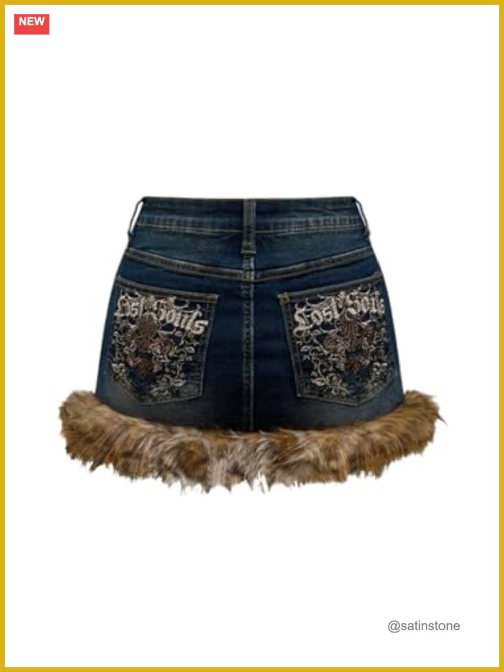 Plus Size Leopard Fuzzy Trim Mini Denim Skirt Y2K Bodycon Jean Skirt
